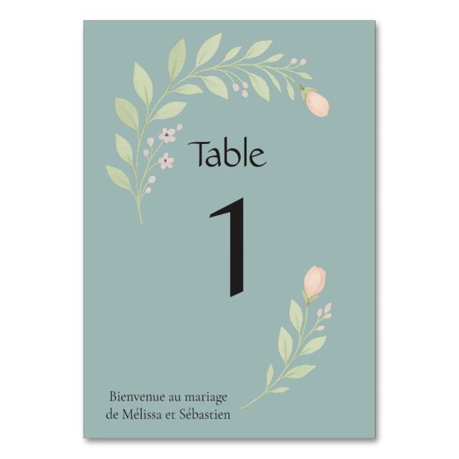 Carte de numéro de table pour mariage, floral bordsnummer (Framsidan)