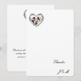 Carte de remerciement mariage noir et blanc coeur tack kort