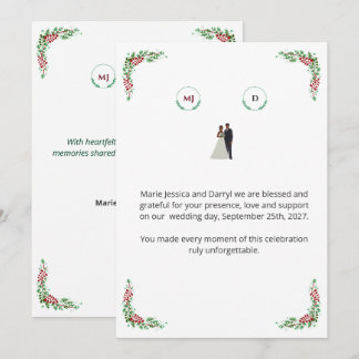 Carte de remerciement mariage tack kort