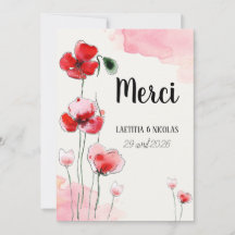 Carte de Remerciements "Coquelicots"