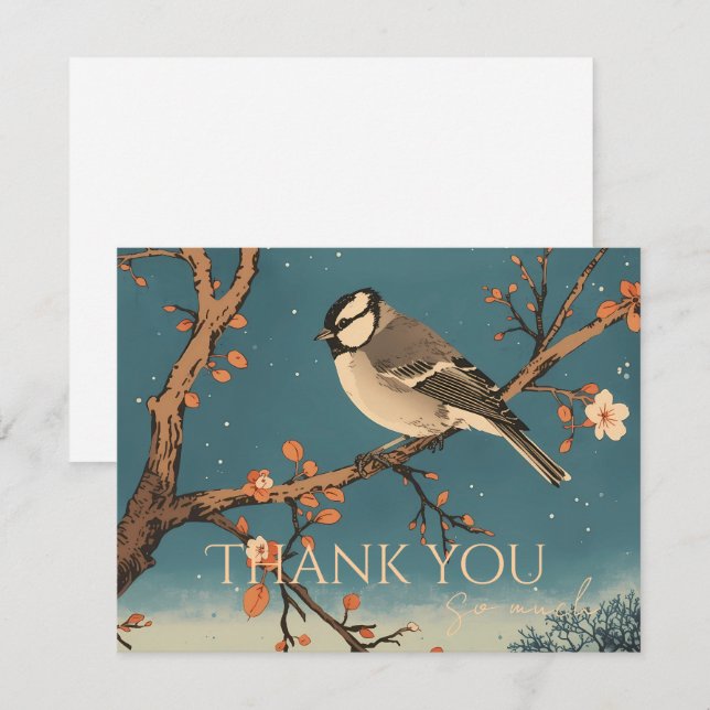 Carte De Remerciements Moonlit Bird on Blossom Bra Tack Kort (Fram/baksida)