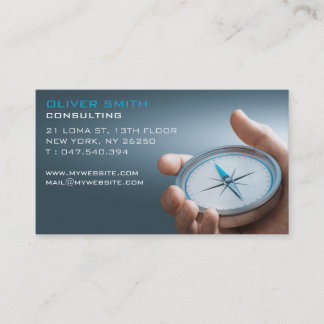 Carte de visite boussole fond bleu, consulting. visitkort