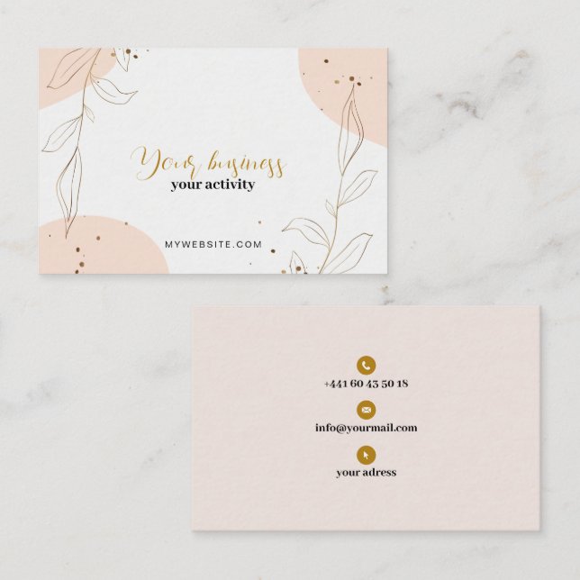 Carte de visite élégante rose pastel et or visitkort (Fram/baksida)