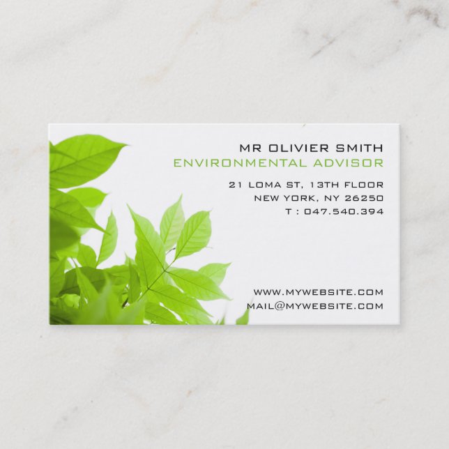 Carte de visite environnement et nature. Ton vert Visitkort (Framsida)