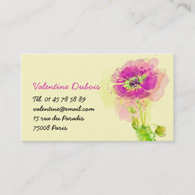 Carte de visite Fleur Aquarelle Visitkort (Framsida)
