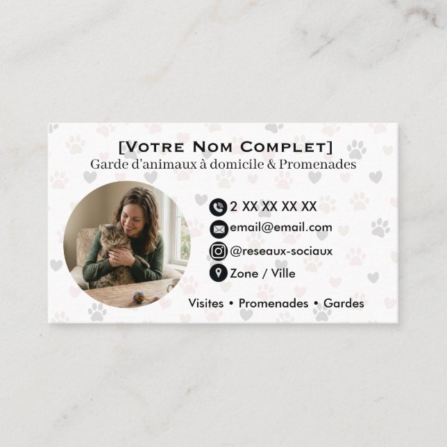 Carte de visite personnalisable garde d’animaux  visitkort (Framsida)