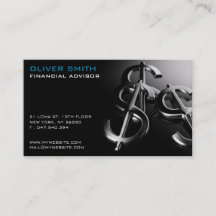 Carte de visite sur fond noir finance et dollar