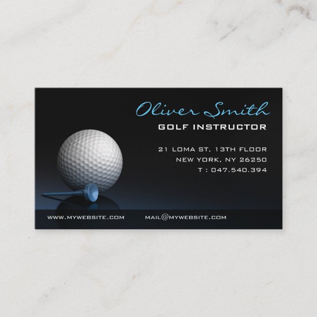 Carte de visite sur fond noir moniteur de golf visitkort (Framsida)