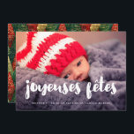 Carte de voeu fotomoderne Joyeuses Fêtes Julkort<br><div class="desc">Un stil simple et élégant pour cette carte de voeu en français,  personnalisable avec votre photer.</div>