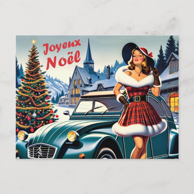 carte de voeux vin joyeux noël citroën 2CV  Vykort (Framsida)