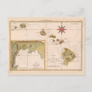"Carte des Isles Sandwich", vintage Hawaii karta Vykort