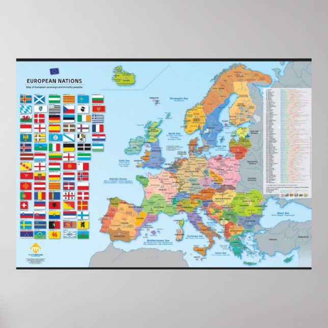 Carte des Nations d'Europe (flerspråkighet) Poster (Framsidan)