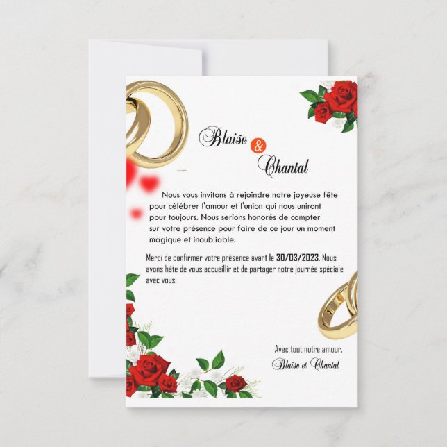 CARTE D'INVITATION DE MARIAGE MEDDELANDE (Framsida)