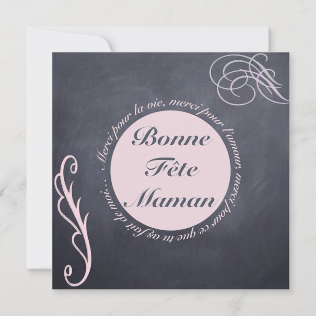 Carte Fête des Mères - Rond Rose s/ Tableau Noir (Framsida)