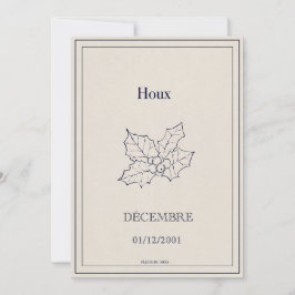 Carte fleur de naissance décembre, houx julkort