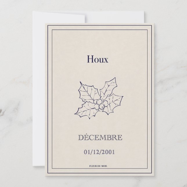 Carte fleur de naissance décembre, houx julkort (Framsida)