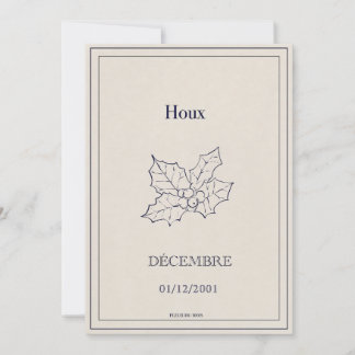 Carte fleur de naissance décembre, houx julkort