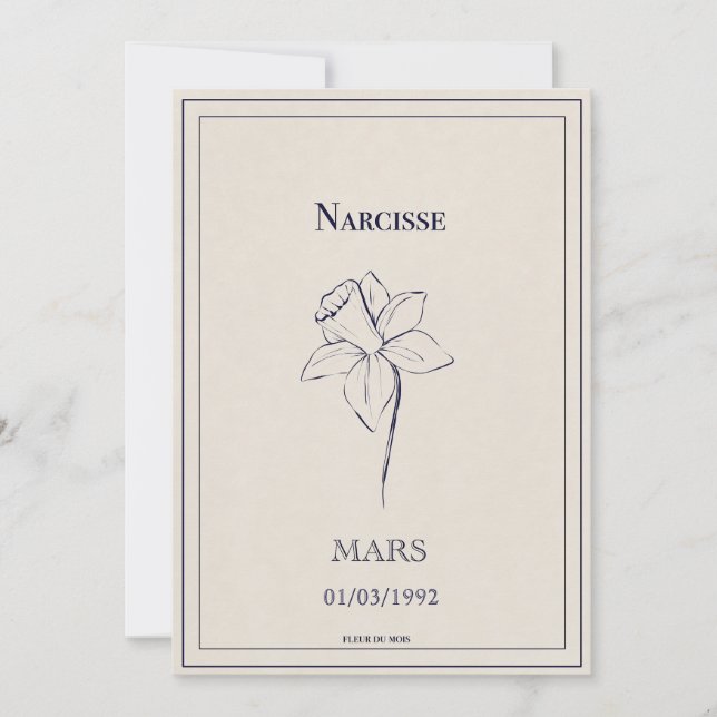 Carte fleur de naissance du mois de mars narcisse julkort (Framsida)