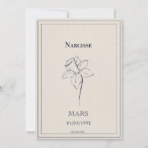 Carte fleur de naissance du mois de mars narcisse
