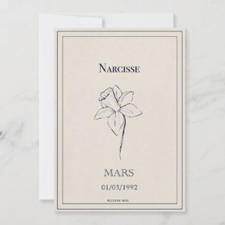 Carte fleur de naissance du mois de mars narcisse julkort