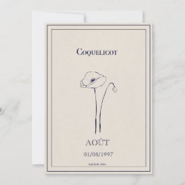 Carte fleur de naissance mois d’août coquelicot  julkort