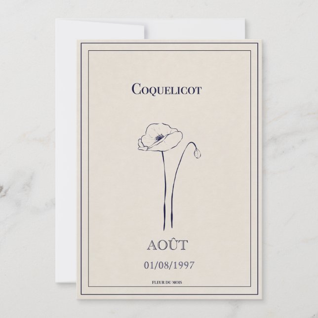 Carte fleur de naissance mois d’août coquelicot  julkort (Framsida)