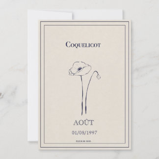Carte fleur de naissance mois d’août coquelicot  julkort