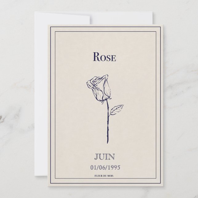 Carte fleur de naissance mois de juin rose julkort (Framsida)