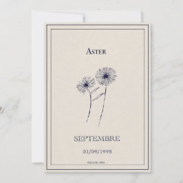Carte fleur de naissance mois de septembre aster. julkort