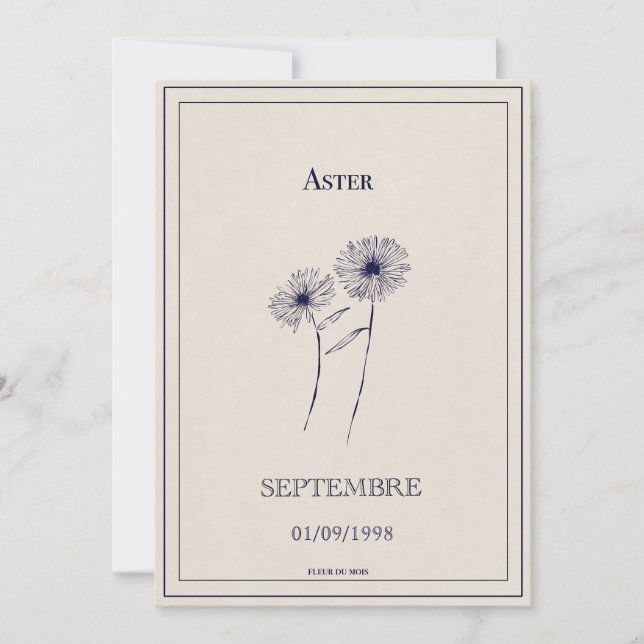 Carte fleur de naissance mois de septembre aster. julkort (Framsida)