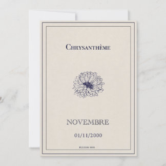 Carte fleur de naissance novembre, chrysanthème  julkort