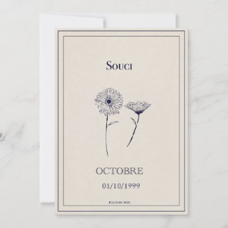 Carte fleur de naissance octobre, soucis julkort