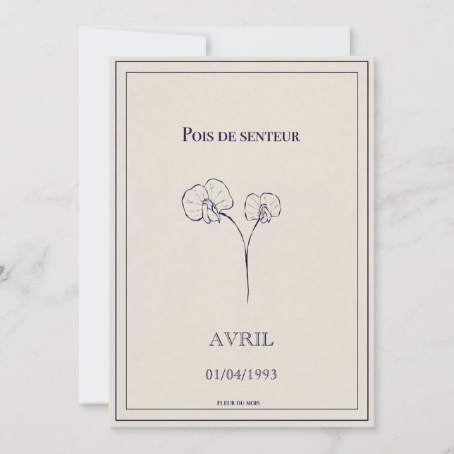 Carte fleur du mois de naissance avril  julkort (Framsida)