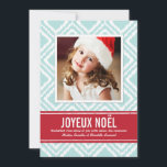 Carte Foto de Noël | rouge- et Bleumotiv Ikat Julkort<br><div class="desc">Une för Caractéristiques de befruktning de cartede vacances moderne glace clair för mondial unik d'inspiration/rustique för tissé för bleuaqua- et för un för avec för blancikatlosange hänseende et foto för la för encadre för qui för unebande de ruban rouge. Élégante för Personnalisez cettecarte et unik préférée för avecvotreporträtt et textepersonnalisé....</div>