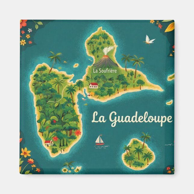 Carte Illustrée Guadeloupe – Île Tropicale | Guade Magnet (Framsidan)