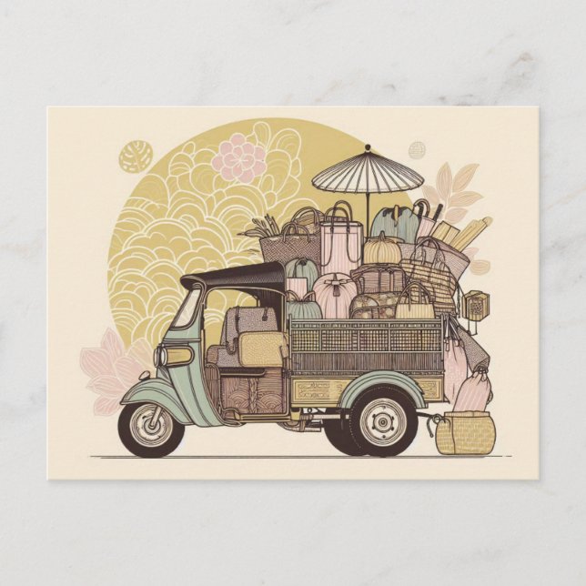 Carte illustrée “Tuk-tuk évasion bohème” Vykort (Framsida)