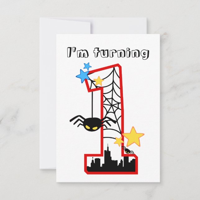 Carte "i'm turning 1" spider inbjudningar (Framsida)