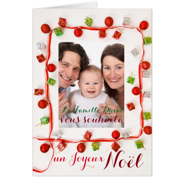 Carte Joyeux Noel Guirlande ajouter votre-foto Hälsningskort (Framsidan)