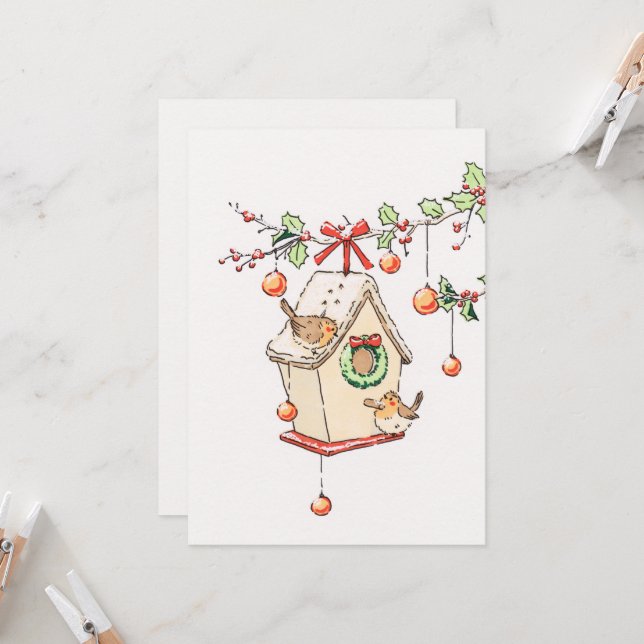 Carte Joyeux Noël, Robin christmas card Inbjudningar (Fram/Back In Situ)