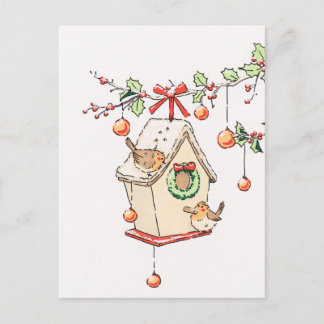 Carte Noël rouge-gorge neige, Robin Christmas card Helg Vykort