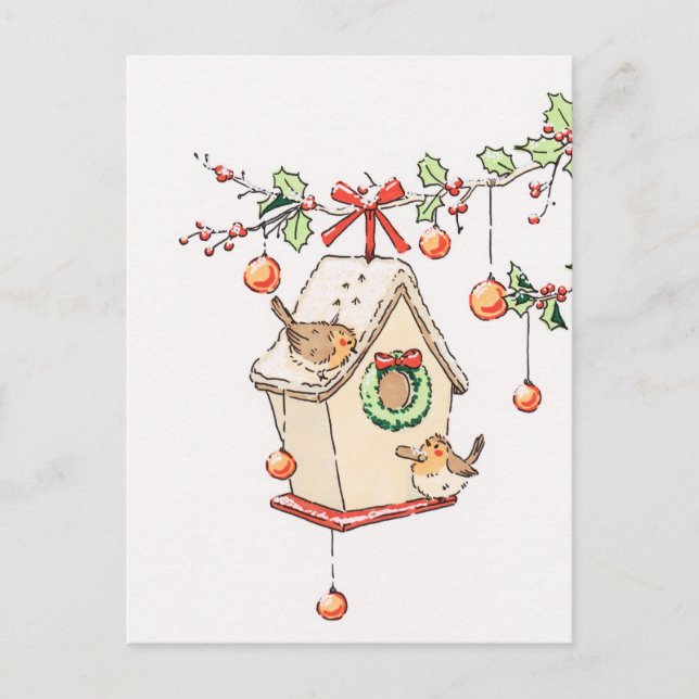 Carte Noël rouge-gorge neige, Robin Christmas card Helg Vykort (Framsida)