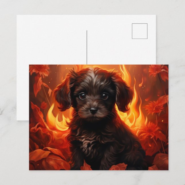 Carte Postale Canine en Fleurs de Feu Vykort (Fram/baksida)