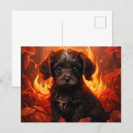 Carte Postale Canine en Fleurs de Feu Vykort