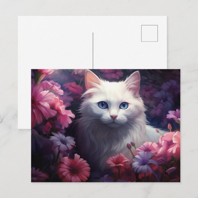 Carte postale Chat Fleur Vykort (Fram/baksida)
