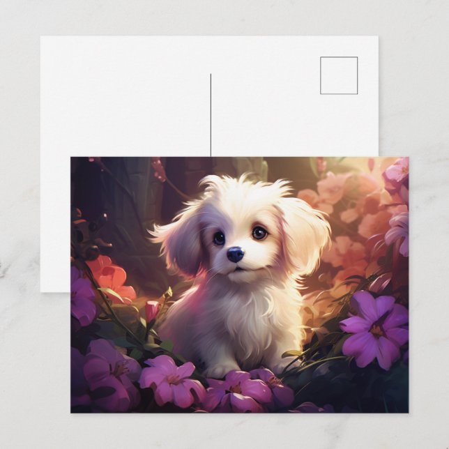 Carte postale Chien Fleur 2 Vykort (Fram/baksida)