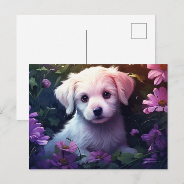 Carte postale Chien Fleur 4 Vykort (Fram/baksida)
