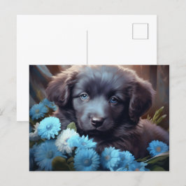 Carte Postale Chien Fleur Bleu Vykort