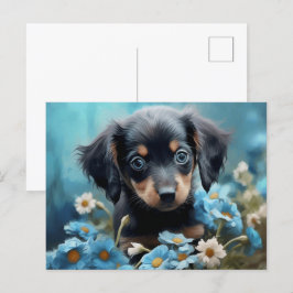 Carte Postale Chien Fleur Bleu Vykort