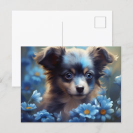 Carte Postale Chien Fleur Bleu Vykort