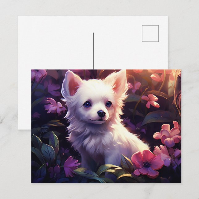 Carte postale Chien Fleur Vykort (Fram/baksida)